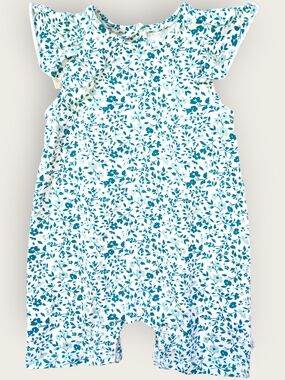 deux par deux White and Teal Floral Romper